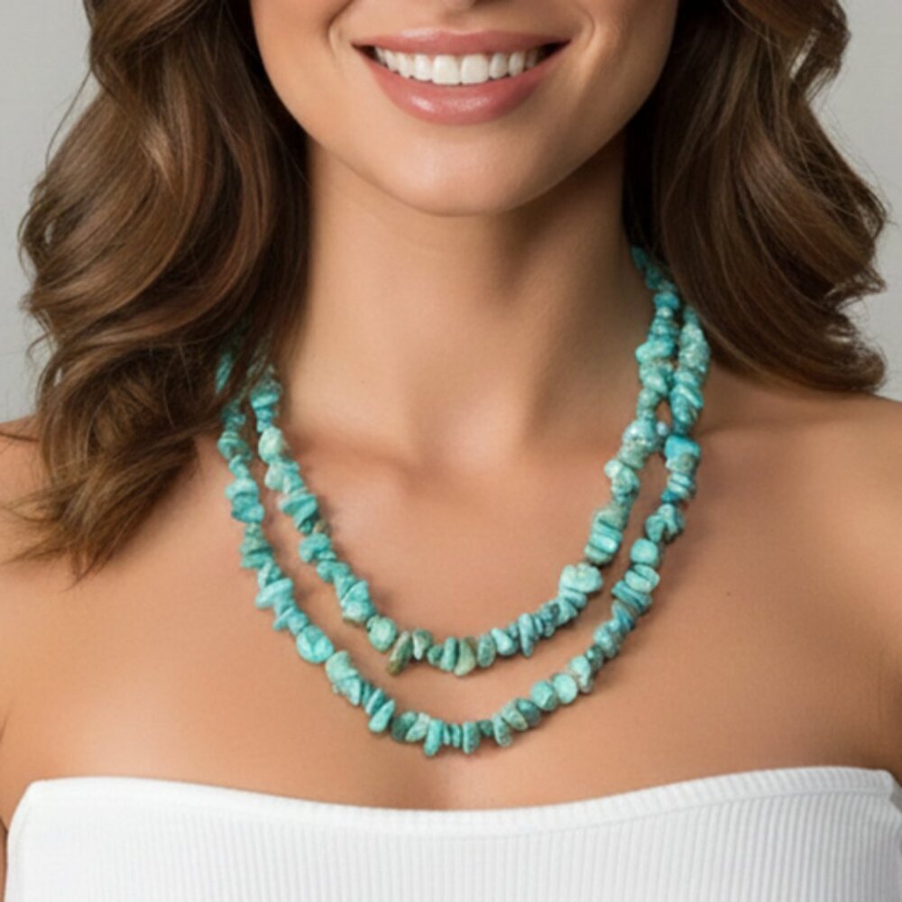 Turquoise Chip‎ Layered Howlite Necklace